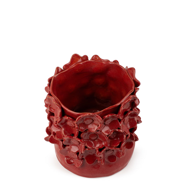 Flower Crafted Round Vase <br> Red <br> (Ø 17 x H 19) cm