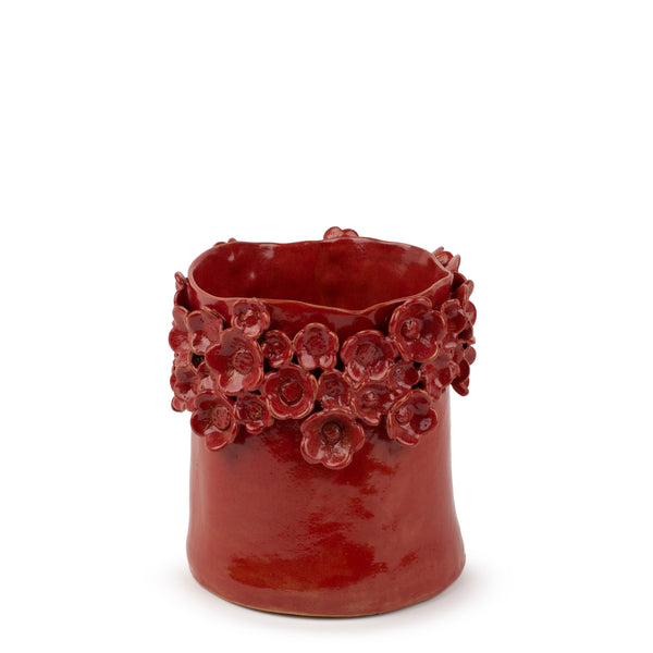 High Flower Crafted Round Vase <br> Red <br> (Ø 17 x H 20) cm