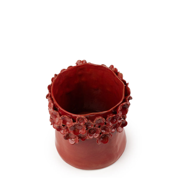 High Flower Crafted Round Vase <br> Red <br> (Ø 17 x H 20) cm