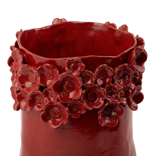 High Flower Crafted Round Vase <br> Red <br> (Ø 17 x H 20) cm