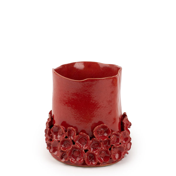 Low Flower Crafted Round Vase <br> Red <br> (Ø 17 x H 20) cm
