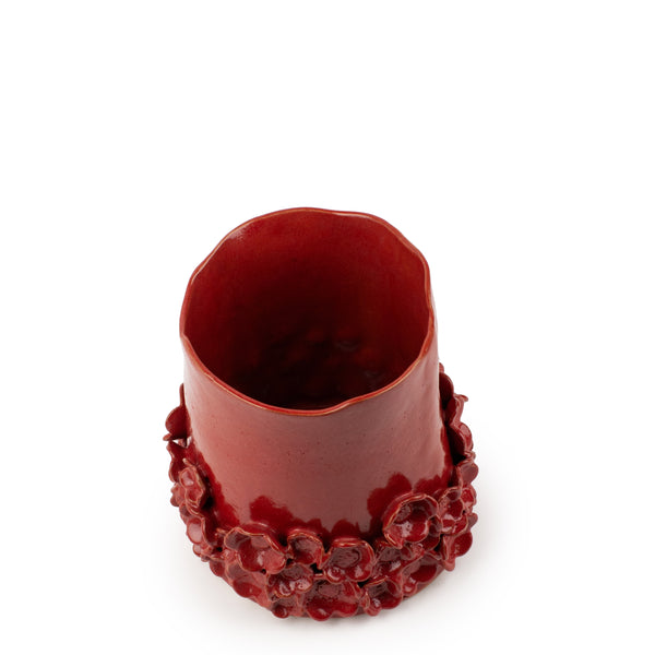 Low Flower Crafted Round Vase <br> Red <br> (Ø 17 x H 20) cm