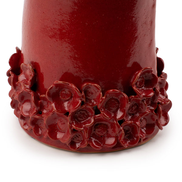 Low Flower Crafted Round Vase <br> Red <br> (Ø 17 x H 20) cm