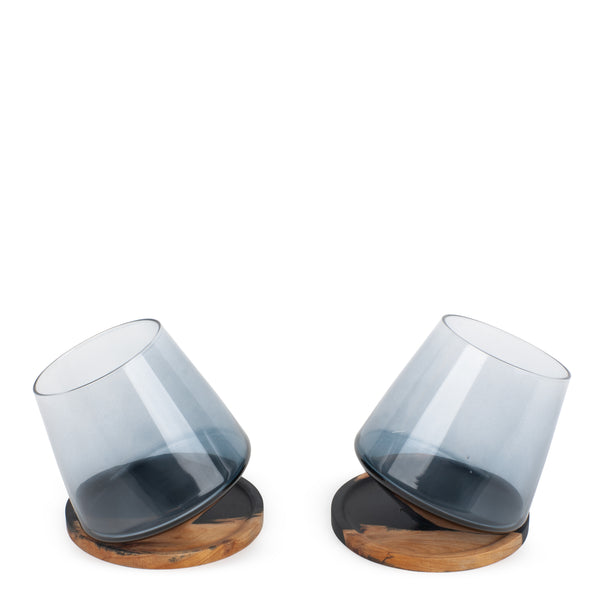 Equilibrio Glasses & Coasters <br> Smoke Black <br> Set of 2