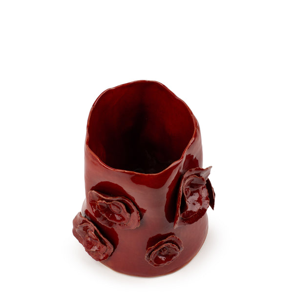Flower Crafted Round Vase <br> Red <br> (Ø 18 x H 21.5) cm