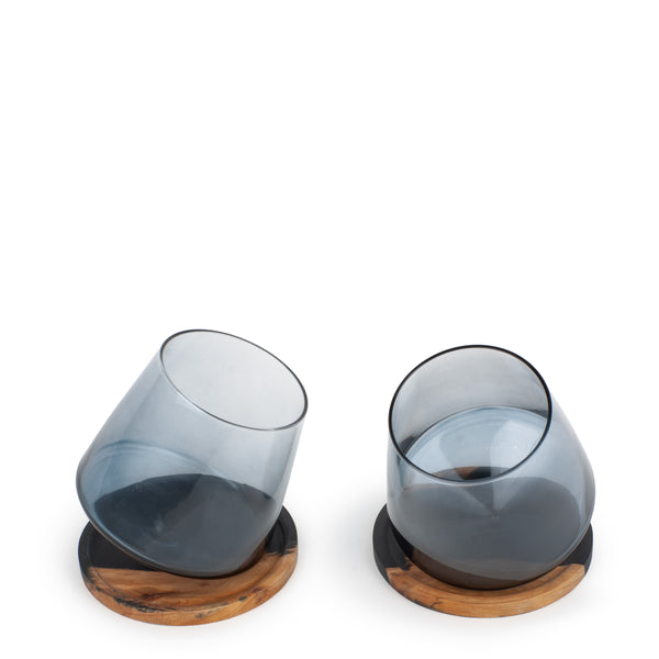 Equilibrio Glasses & Coasters <br> Smoke Black <br> Set of 2