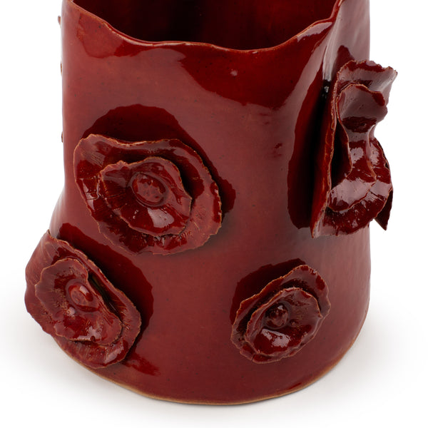 Flower Crafted Round Vase <br> Red <br> (Ø 18 x H 21.5) cm