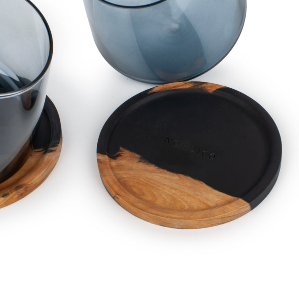 Equilibrio Glasses & Coasters <br> Smoke Black <br> Set of 2