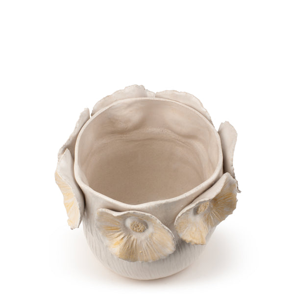 Flower Crafted Round Vase <br> White <br> (Ø 21 x H 20.5) cm