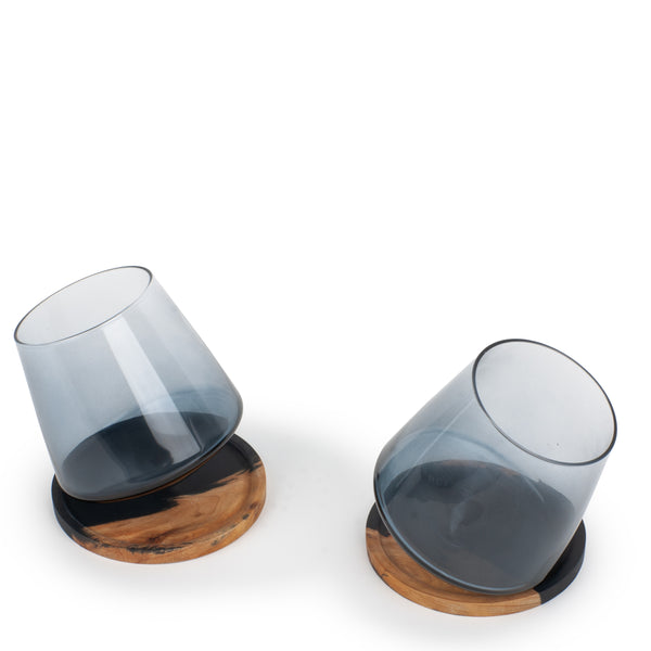 Equilibrio Glasses & Coasters <br> Smoke Black <br> Set of 2