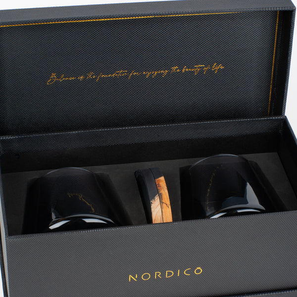 Equilibrio Glasses & Coasters <br> Smoke Black <br> Set of 2
