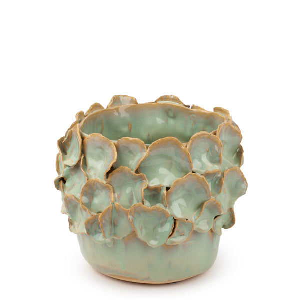 Petals Crafted Round Vase <br> Pale Green <br> (Ø 20 x H 20.5) cm