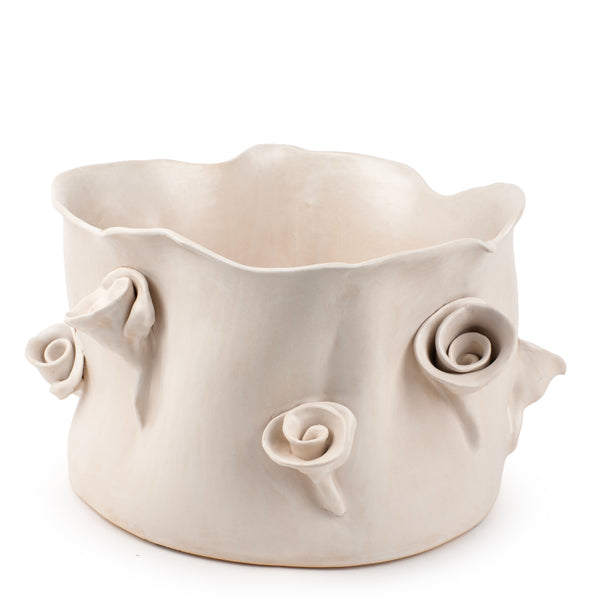Roses Crafted Decorative Pot <br> White <br> (Ø 35 x H 22) cm
