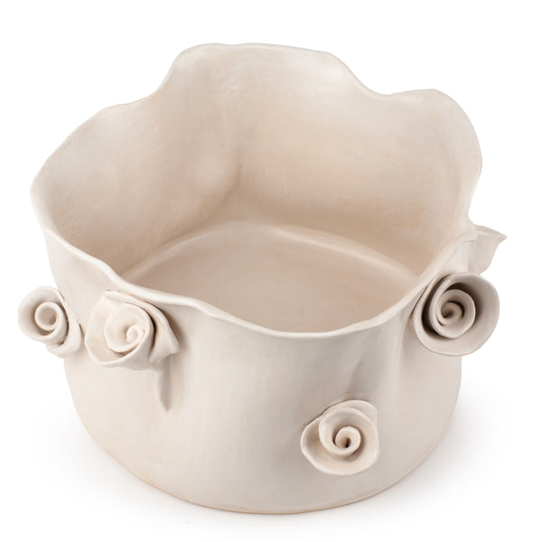 Roses Crafted Decorative Pot <br> White <br> (Ø 35 x H 22) cm