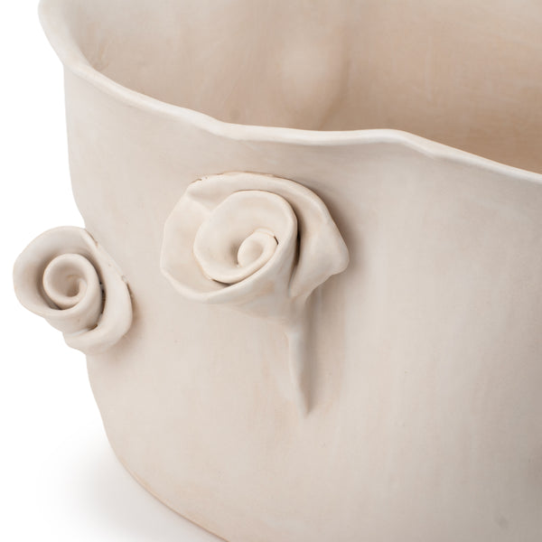 Roses Crafted Decorative Pot <br> White <br> (Ø 35 x H 22) cm