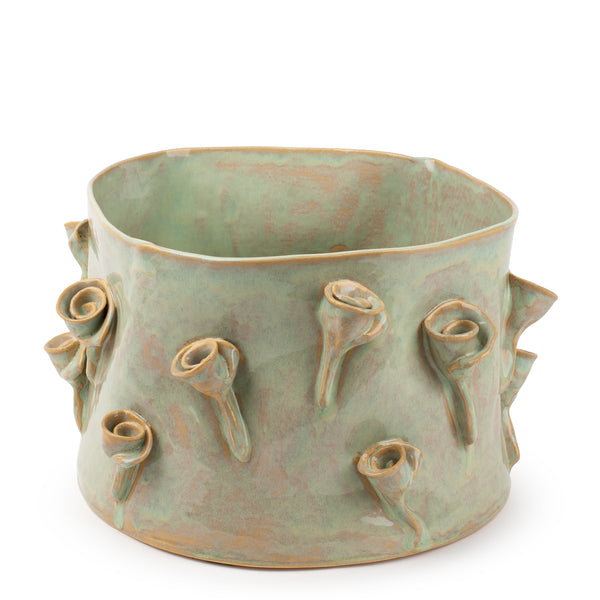 Roses Crafted Decorative Pot <br> Pale Green <br> (Ø 33 x H 22.5) cm