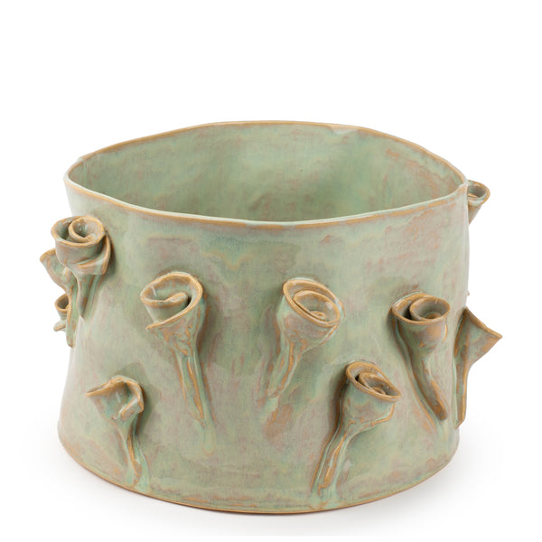 Roses Crafted Decorative Pot <br> Pale Green <br> (Ø 33 x H 22.5) cm