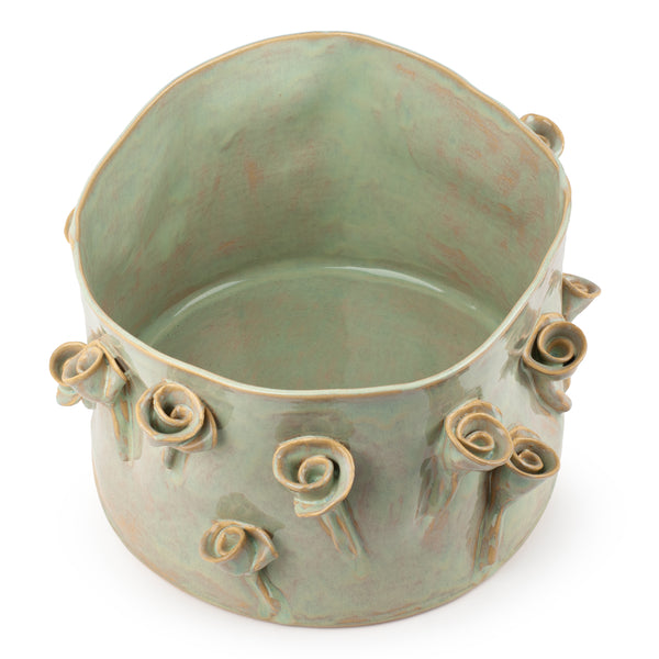 Roses Crafted Decorative Pot <br> Pale Green <br> (Ø 33 x H 22.5) cm