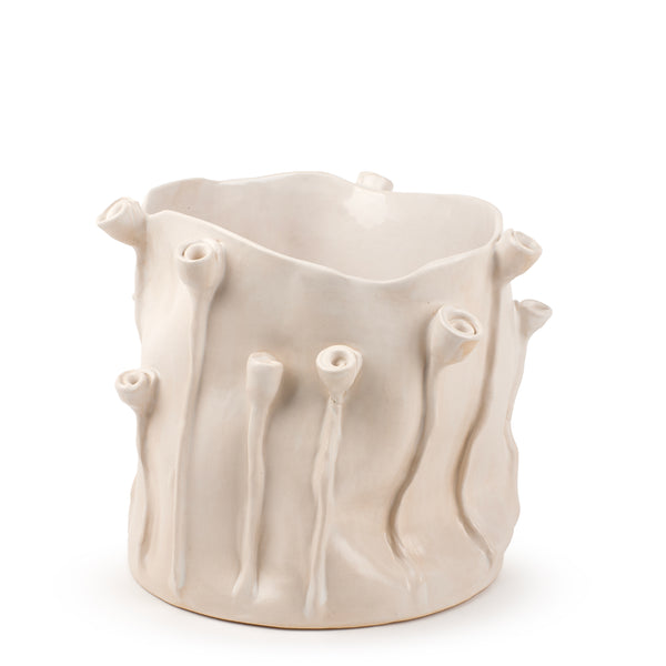 Roses Crafted Round Vase <br> White <br> (Ø 24.5 x H 25) cm