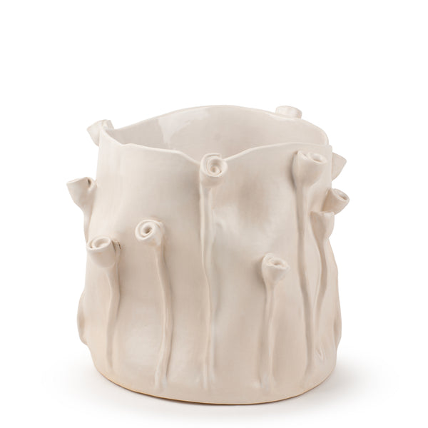 Roses Crafted Round Vase <br> White <br> (Ø 24.5 x H 25) cm