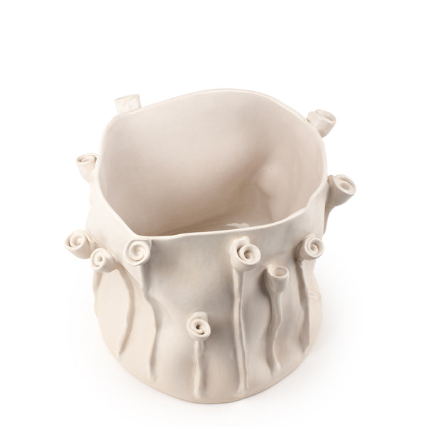 Roses Crafted Round Vase <br> White <br> (Ø 24.5 x H 25) cm