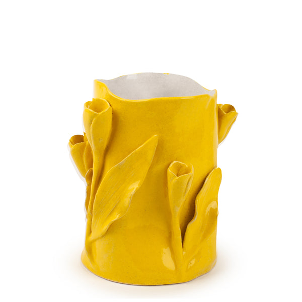 Tulips Crafted Round Vase <br> Bright Yellow <br> (Ø 17 x H 25) cm