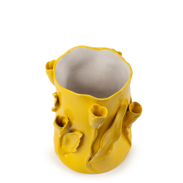 Tulips Crafted Round Vase <br> Bright Yellow <br> (Ø 17 x H 25) cm