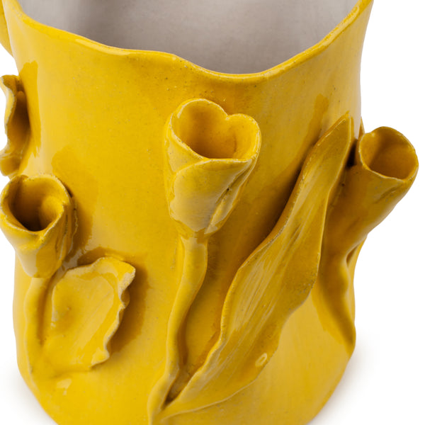 Tulips Crafted Round Vase <br> Bright Yellow <br> (Ø 17 x H 25) cm