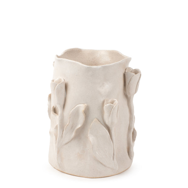 Tulips Crafted Round Vase <br> White <br> (Ø 17 x H 25) cm