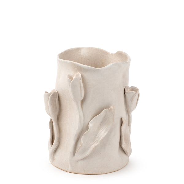 Tulips Crafted Round Vase <br> White <br> (Ø 17 x H 25) cm