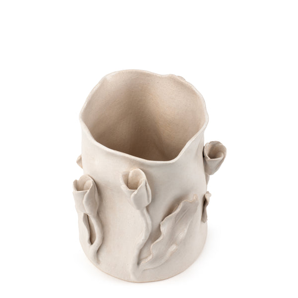 Tulips Crafted Round Vase <br> White <br> (Ø 17 x H 25) cm