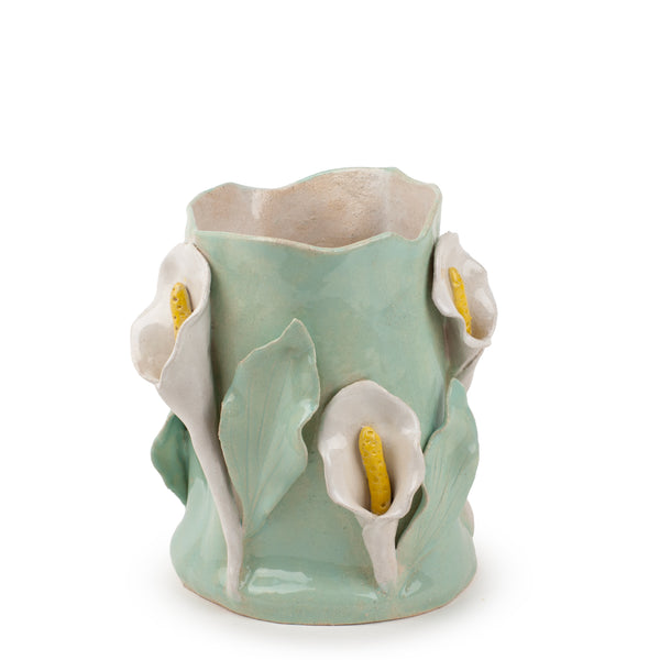 Lilies Crafted Round Vase <br> Pastel Green <br> (Ø 18 x H 25) cm