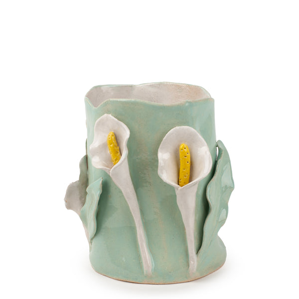 Lilies Crafted Round Vase <br> Pastel Green <br> (Ø 18 x H 25) cm