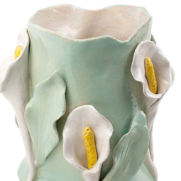Lilies Crafted Round Vase <br> Pastel Green <br> (Ø 18 x H 25) cm