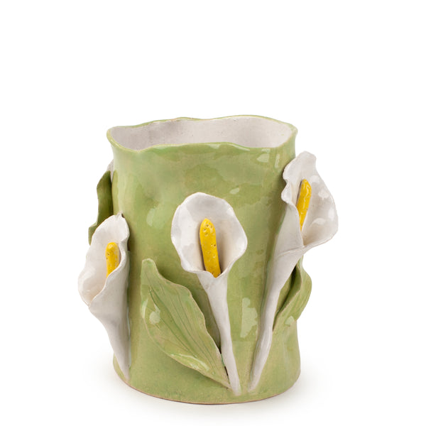 Lilies Crafted Round Vase <br> Lime Green <br> (Ø 18 x H 25) cm