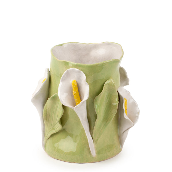 Lilies Crafted Round Vase <br> Lime Green <br> (Ø 18 x H 25) cm
