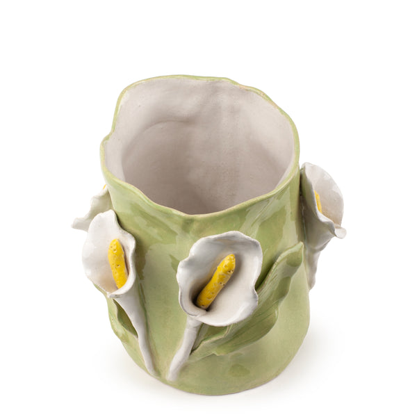 Lilies Crafted Round Vase <br> Lime Green <br> (Ø 18 x H 25) cm