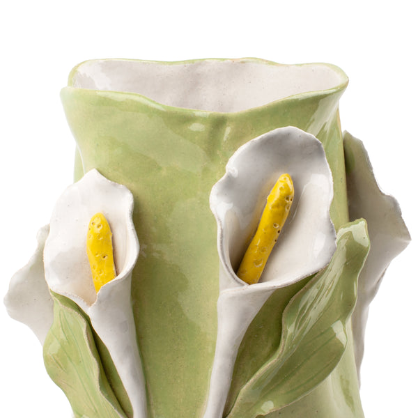 Lilies Crafted Round Vase <br> Lime Green <br> (Ø 18 x H 25) cm