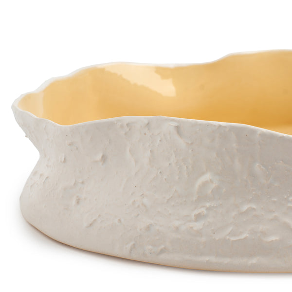 Rough Round Dish <br> White / Pastel Yellow <br> (Ø 36 x H 8) cm