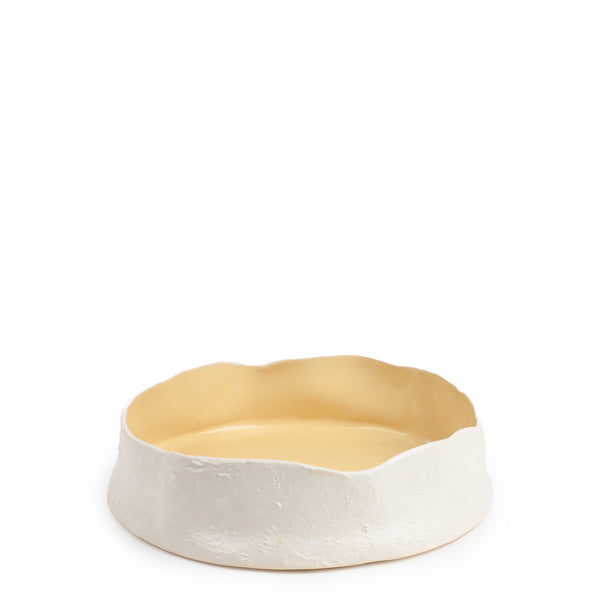 Rough Round Dish <br> White / Pastel Yellow <br> (Ø 25 x H 8) cm