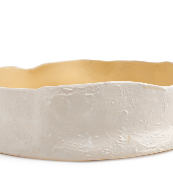Rough Round Dish <br> White / Pastel Yellow <br> (Ø 25 x H 8) cm