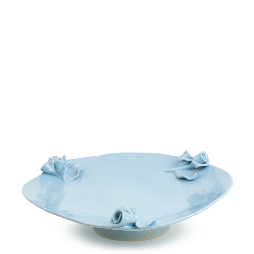 Roses Flat Dish on Stand <br> Pastel Blue <br> (Ø 42 x H 9) cm