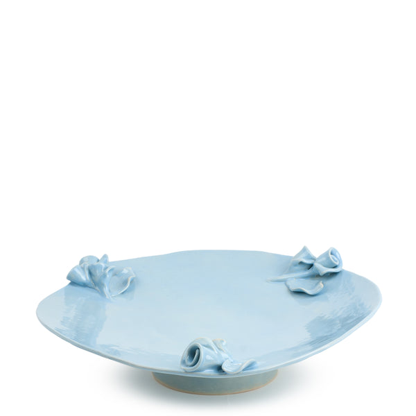 Roses Flat Dish on Stand <br> Pastel Blue <br> (Ø 42 x H 9) cm