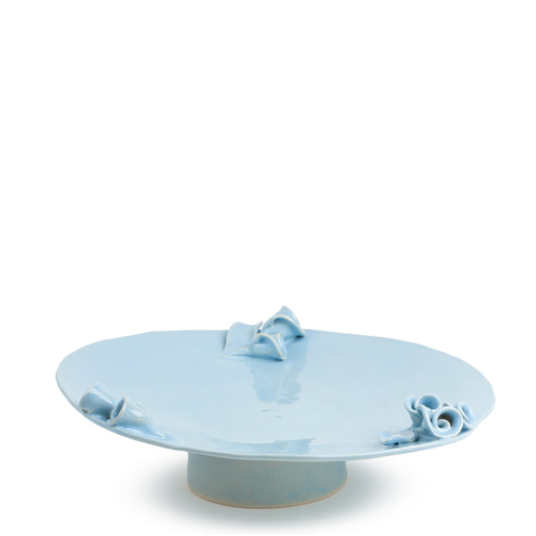 Roses Flat Dish on Stand <br> Pastel Blue <br> (Ø 42 x H 9) cm