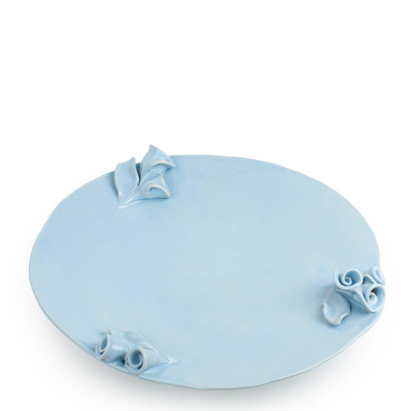 Roses Flat Dish on Stand <br> Pastel Blue <br> (Ø 42 x H 9) cm