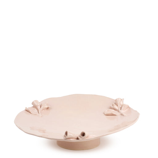 Roses Flat Dish on Stand <br> Nude <br> (Ø 42 x H 9) cm