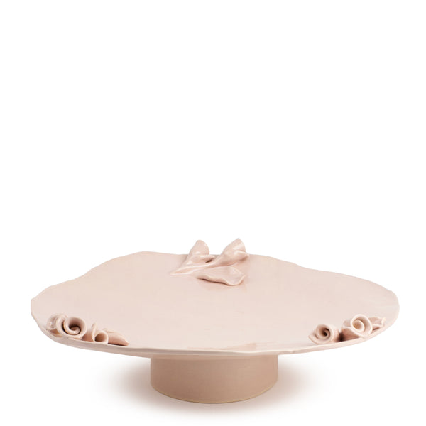 Roses Flat Dish on Stand <br> Nude <br> (Ø 42 x H 9) cm