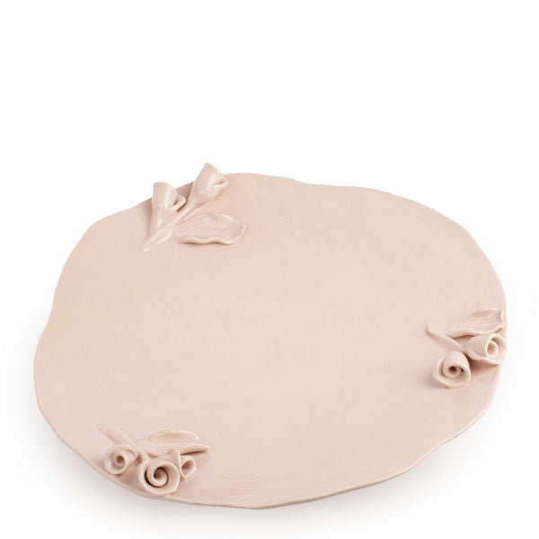 Roses Flat Dish on Stand <br> Nude <br> (Ø 42 x H 9) cm