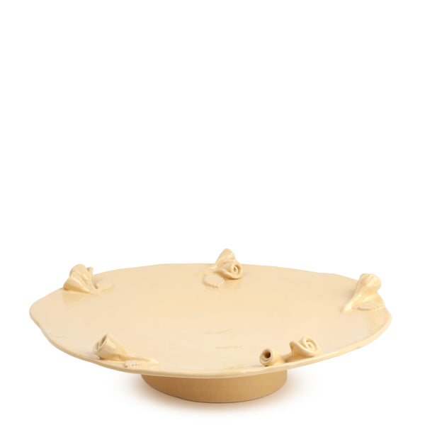 Roses Flat Dish on Stand <br> Pastel Yellow <br> (Ø 42 x H 9) cm