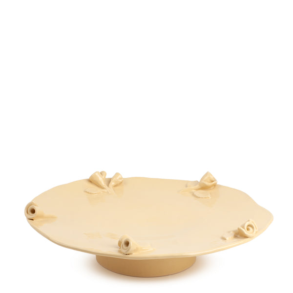 Roses Flat Dish on Stand <br> Pastel Yellow <br> (Ø 42 x H 9) cm